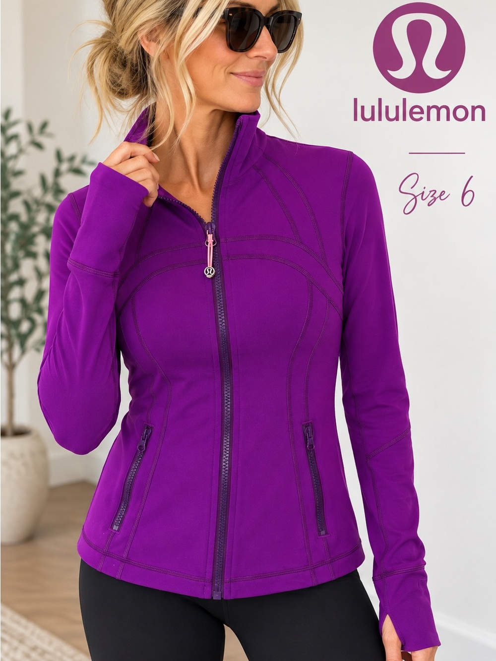 lululemon Define Jacket Purple Full Zip Thumbholes Size 6
